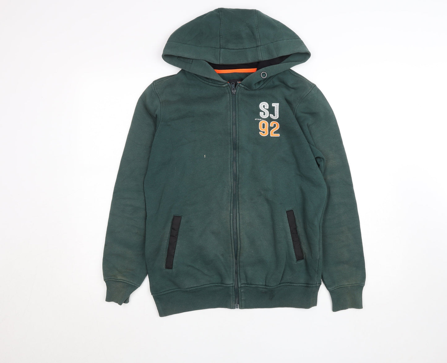 Spykar Mens Forest Green Full Zip Hoodie Size M Graphic Logo