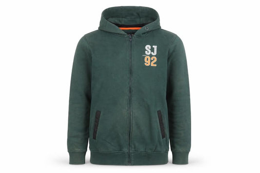 Spykar Mens Forest Green Full Zip Hoodie Size M Graphic Logo