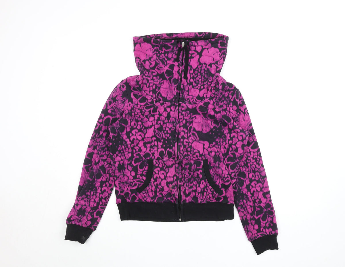 Marks & Spencer Womens Black Pink Floral Fleece Track Jacket UK 12