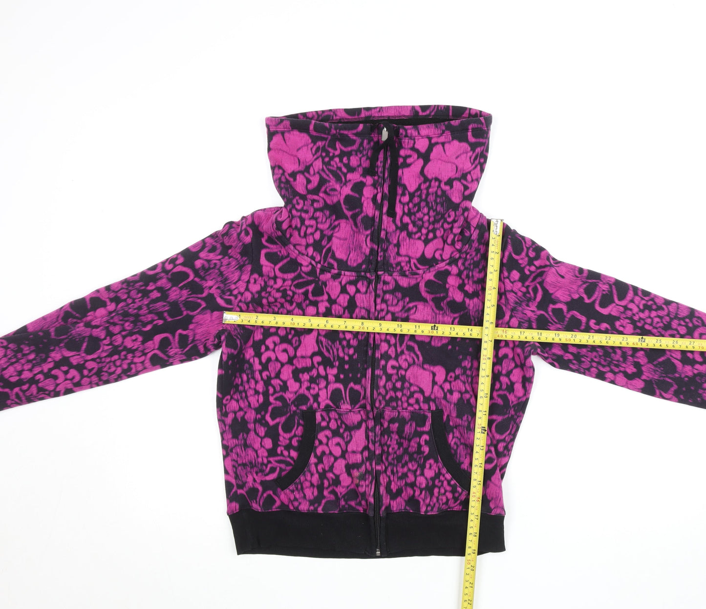 Marks & Spencer Womens Black Pink Floral Fleece Track Jacket UK 12