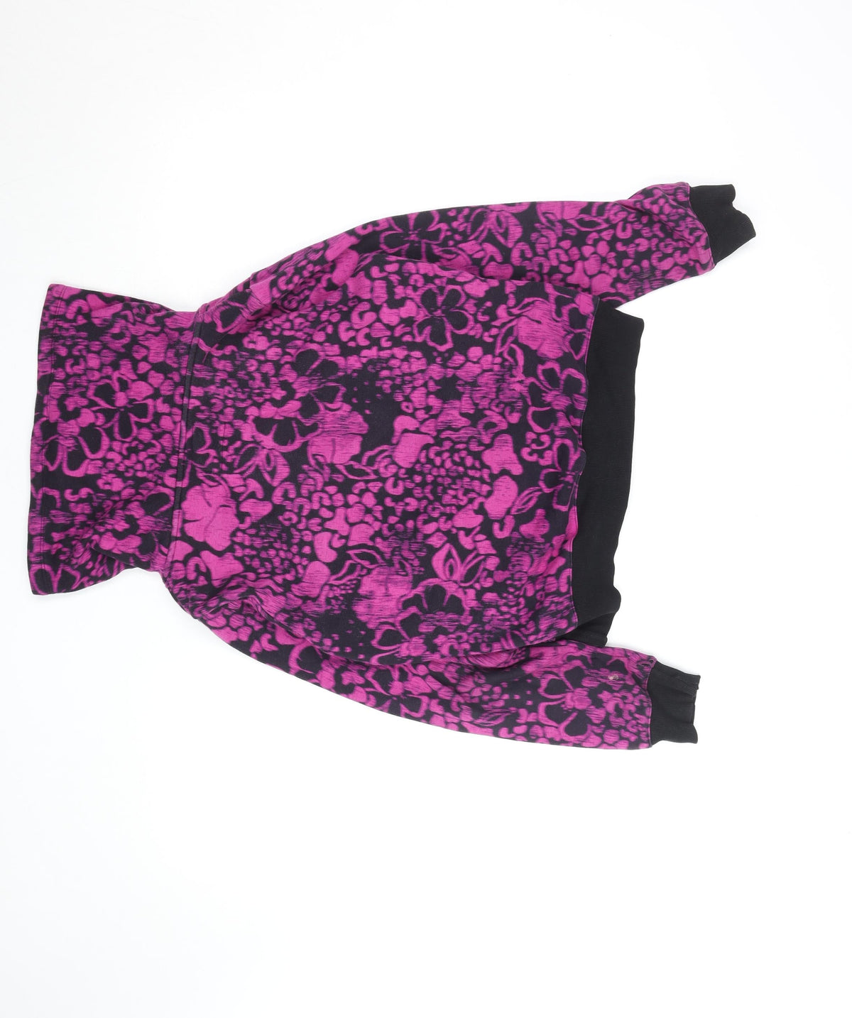 Marks & Spencer Womens Black Pink Floral Fleece Track Jacket UK 12