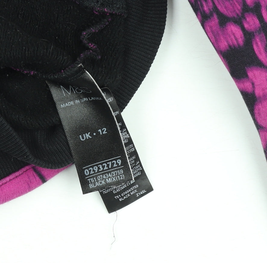 Marks & Spencer Womens Black Pink Floral Fleece Track Jacket UK 12