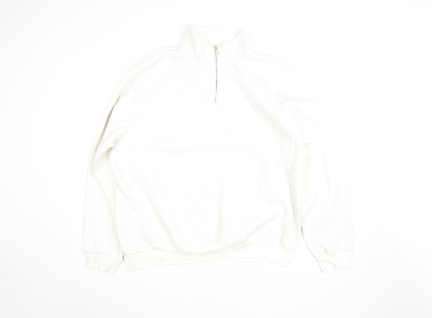 ZARA Women White XL 1/4 Zip Pullover Sweatshirt Fleece Lined