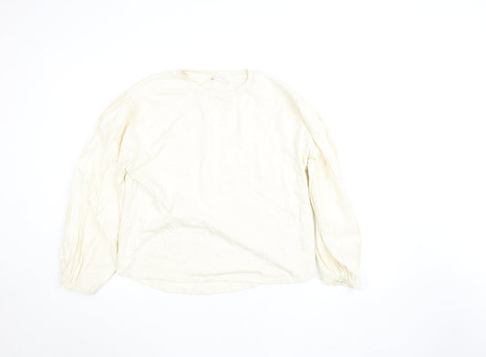 Zara Home Women Ivory Cotton Pullover Sweatshirt M Relaxed Fit