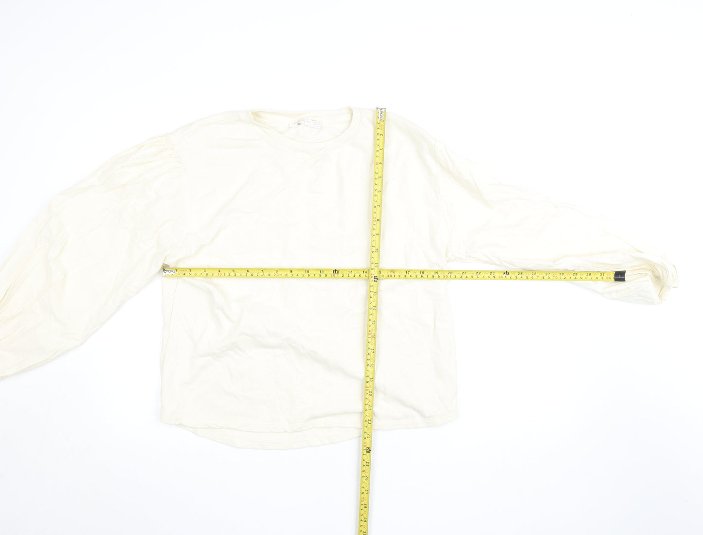 Zara Home Women Ivory Cotton Pullover Sweatshirt M Relaxed Fit