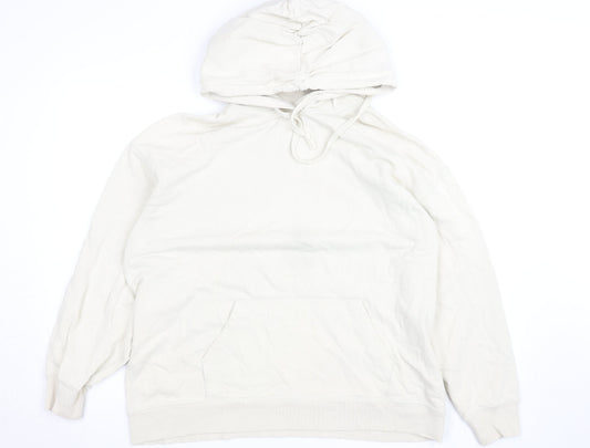 Uniqlo Women Beige Pullover Hoodie M Cotton Casual Sweatshirt