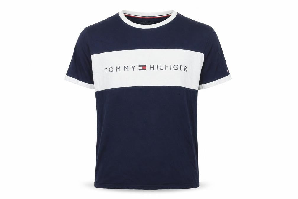 Tommy Hilfiger Men's Blue Colourblock Logo T-Shirt Size S