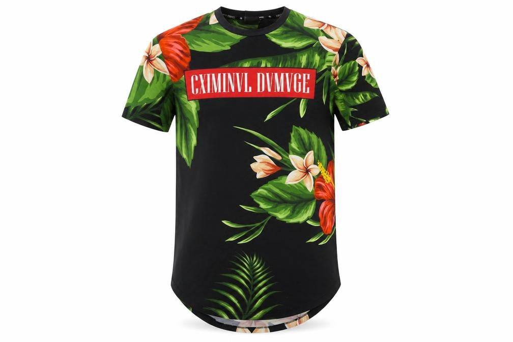 Criminal Damage Men's Multicoloured Floral Tropical Crew Neck T-Shirt L