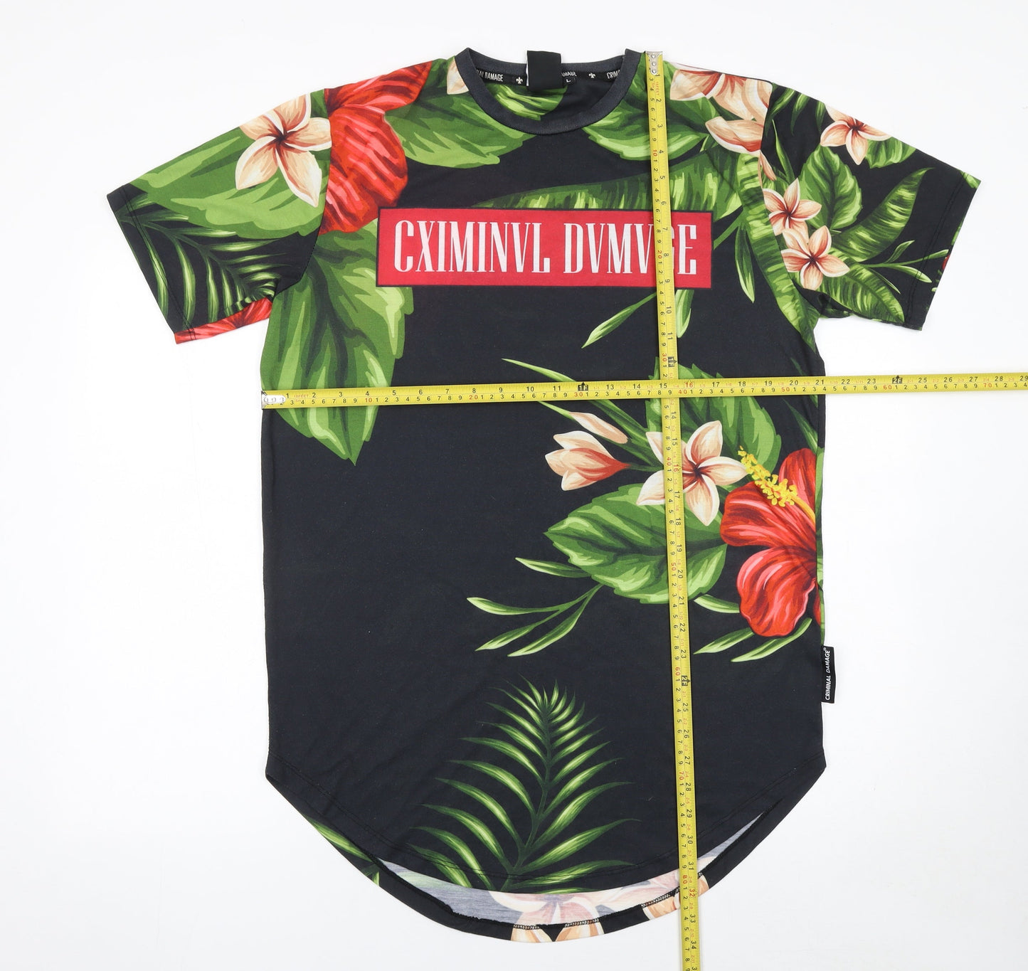 Criminal Damage Men's Multicoloured Floral Tropical Crew Neck T-Shirt L