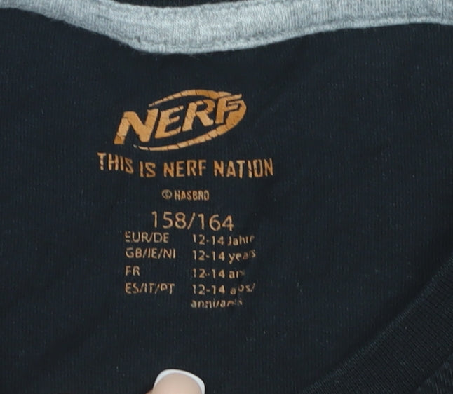 Nerf Boys Black Graphic T-Shirt 12-14 Years Crew Neck Short Sleeve