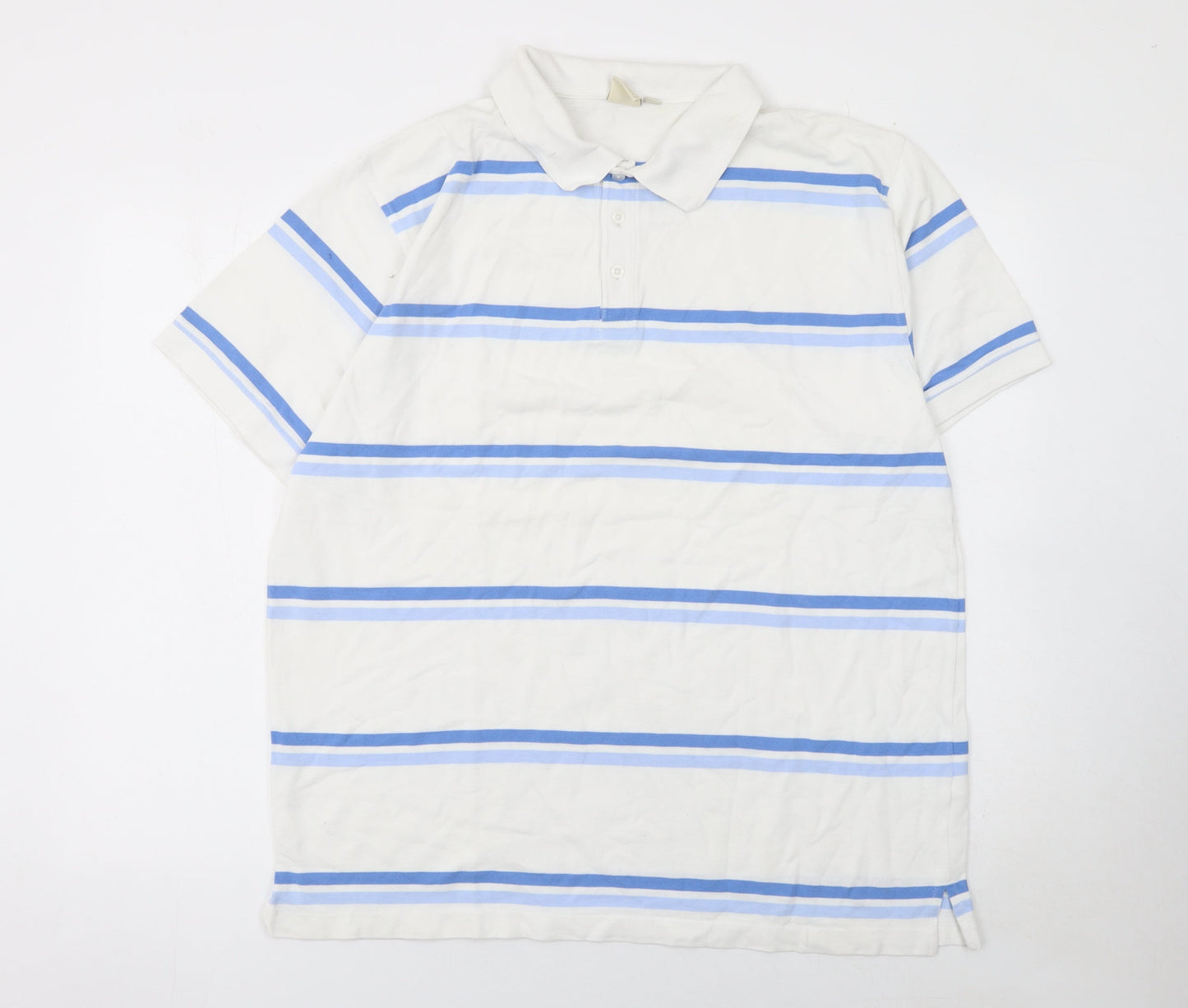 Cotton Traders Men's White Blue Striped Polo Shirt XL Cotton