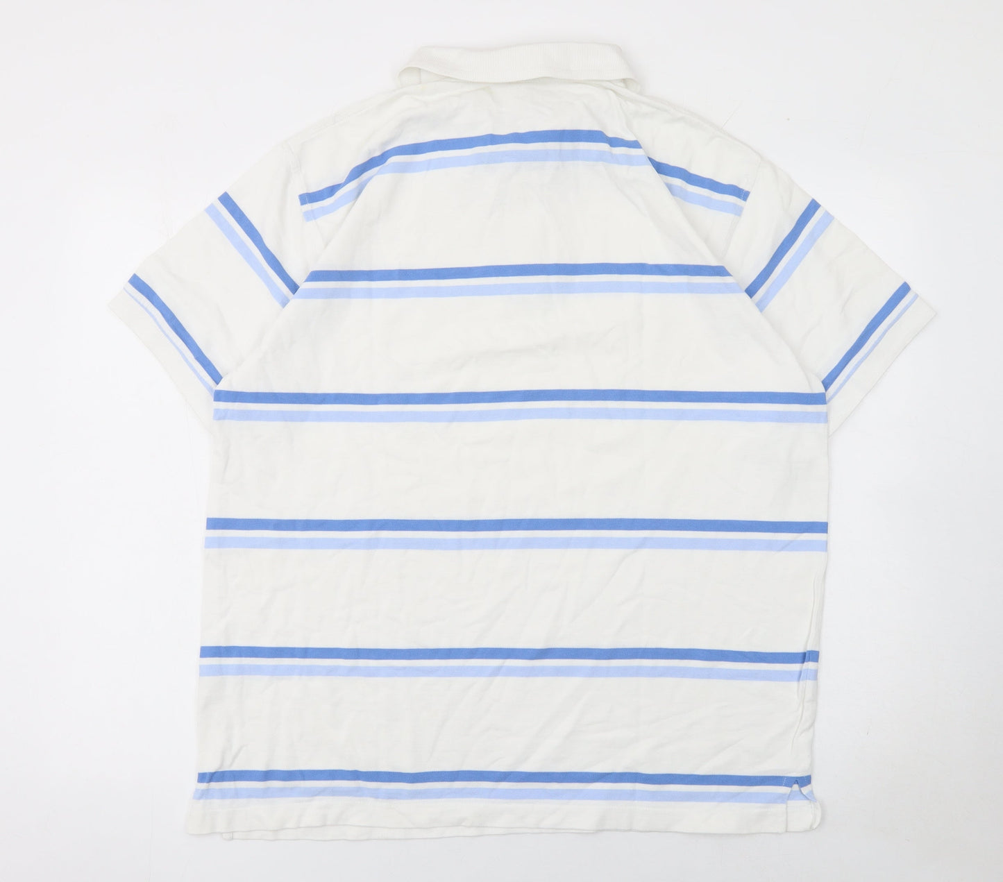 Cotton Traders Men's White Blue Striped Polo Shirt XL Cotton