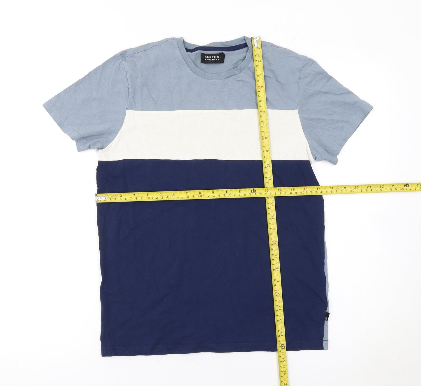 Burton Menswear Men's Blue Colourblock Cotton Crew Neck T-Shirt Size S