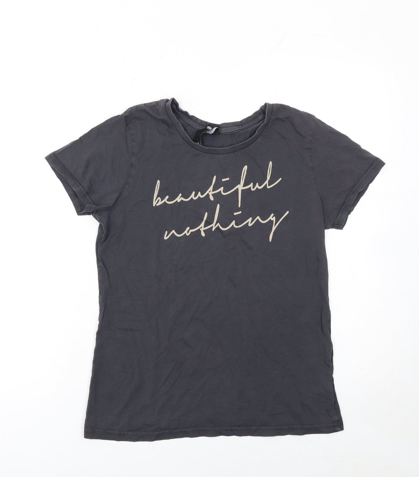 GRAIN Womens Black Cotton Crew Neck Short Sleeve T-Shirt M