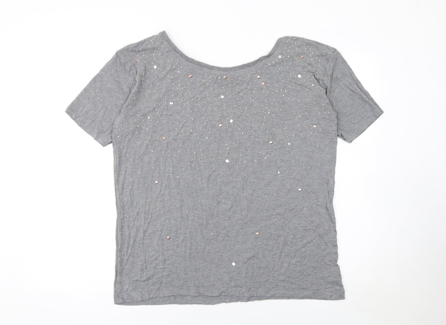 Next Women's Grey Short Sleeve Embellished T-Shirt Size 12