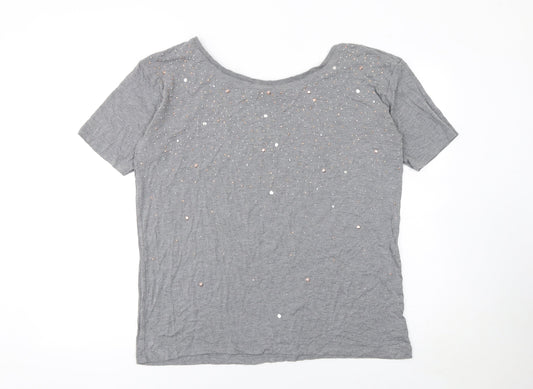 Next Women's Grey Short Sleeve Embellished T-Shirt Size 12