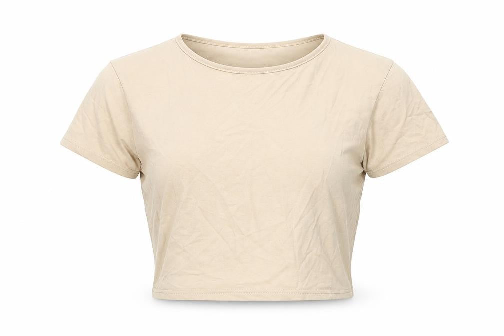 PRETTYLITTLETHING Women Beige Crop T-Shirt Size 8 Cotton Blend
