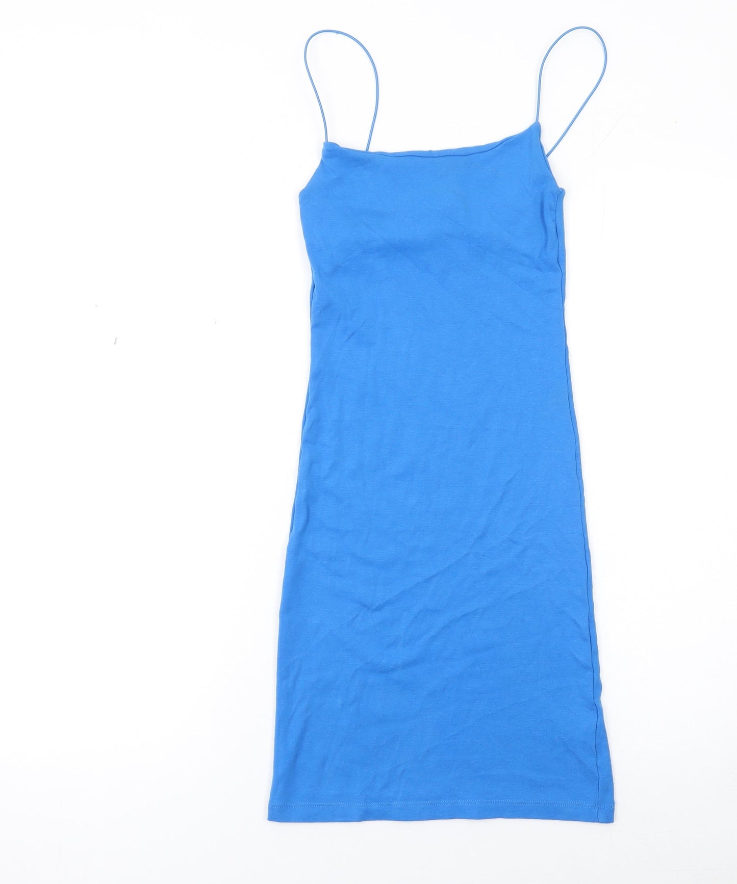 Zara Women Blue Slip Midi Dress Cotton Stretch Size S