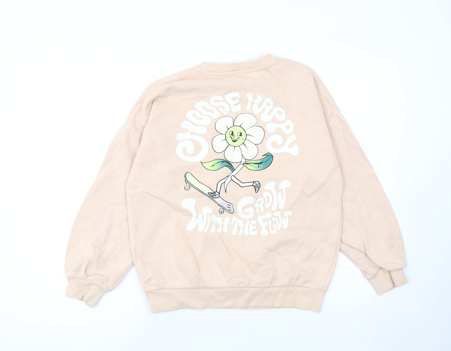 Marks and Spencer Girls Beige Choose Happy Flower Graphic Pullover Sweatshirt 11-12 Years