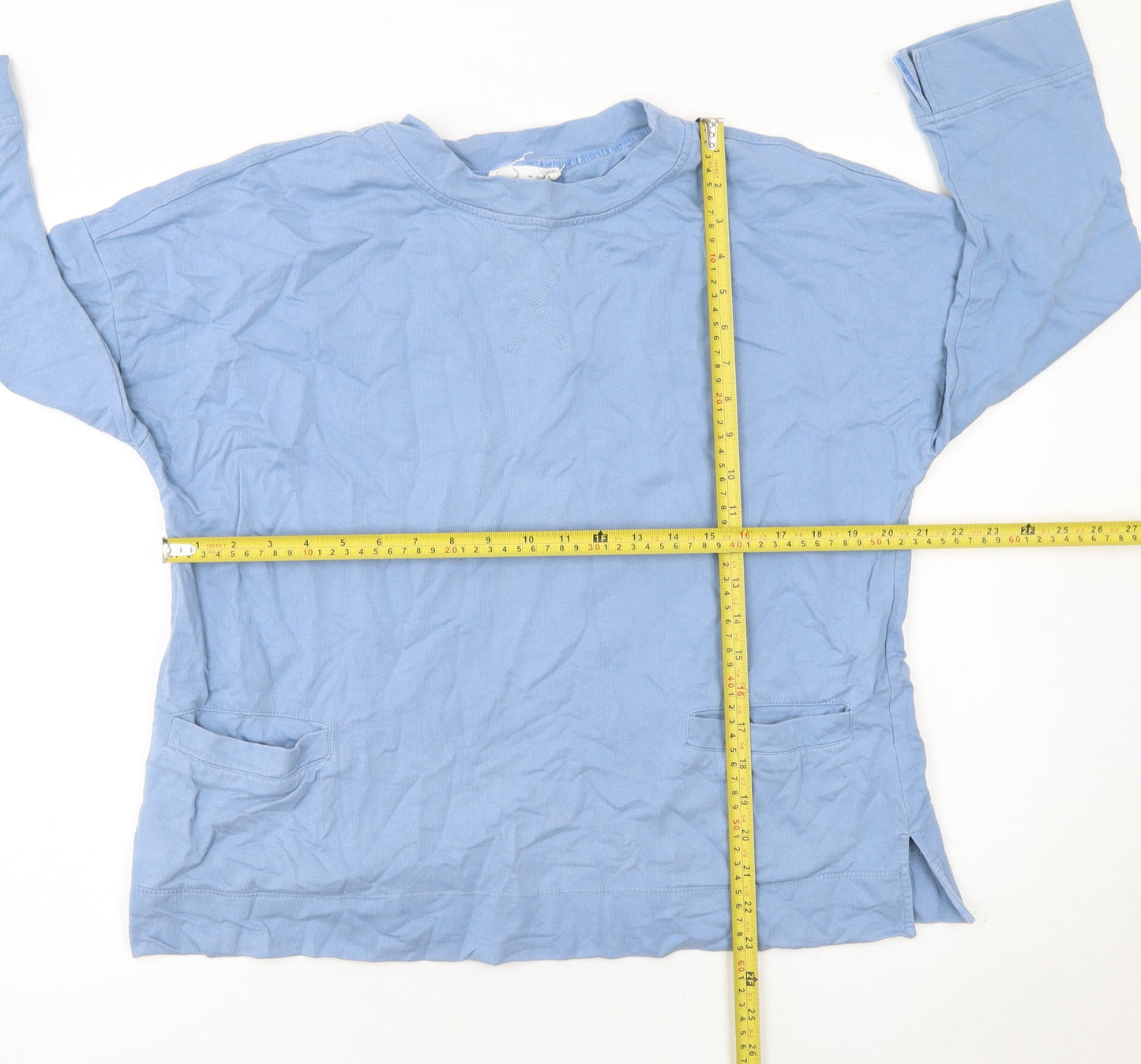 Woman Blue Cotton Pullover Sweatshirt Size 14 Relaxed Fit