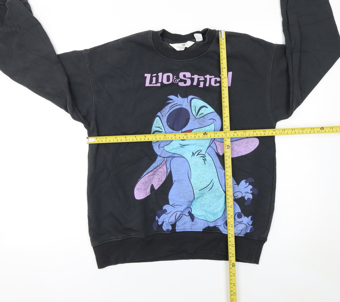 H&M Girls Black Lilo & Stitch Pullover Sweatshirt 10-12 Years Fleece Crew Neck