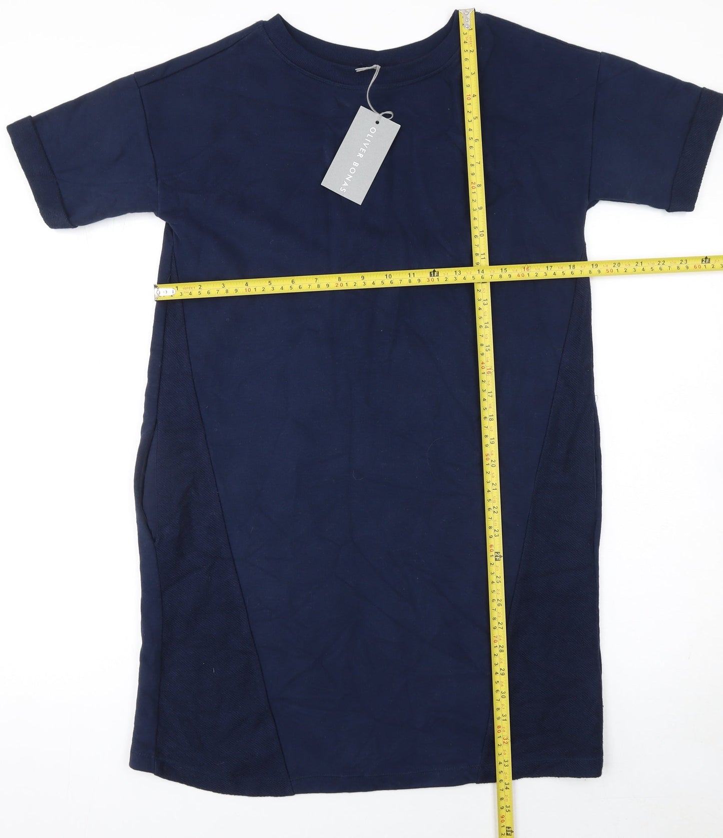 Oliver Bonas Women Blue Cotton T-Shirt Dress UK 6 Short Sleeve