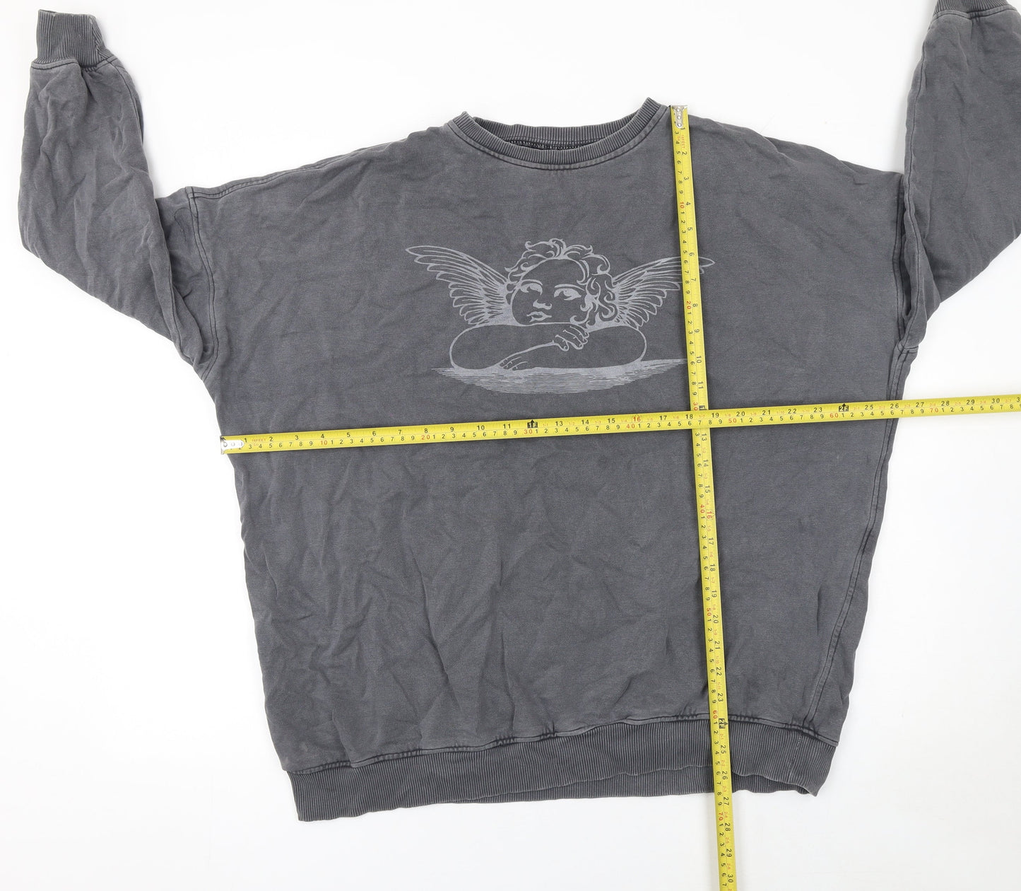 Motel Womens Grey Angel Graphic Pullover Sweatshirt XS