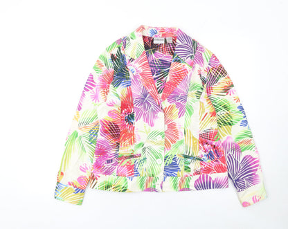 Chico's Women Multicoloured Floral Blazer Jacket Size 12 Cotton Blend