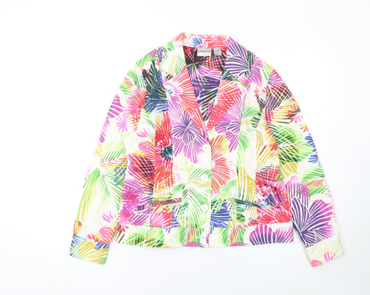 Chico's Women Multicoloured Floral Blazer Jacket Size 12 Cotton Blend