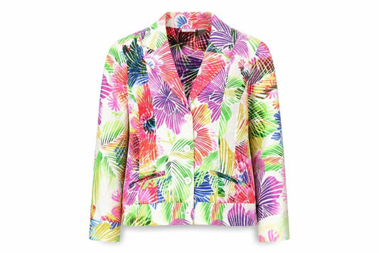 Chico's Women Multicoloured Floral Blazer Jacket Size 12 Cotton Blend
