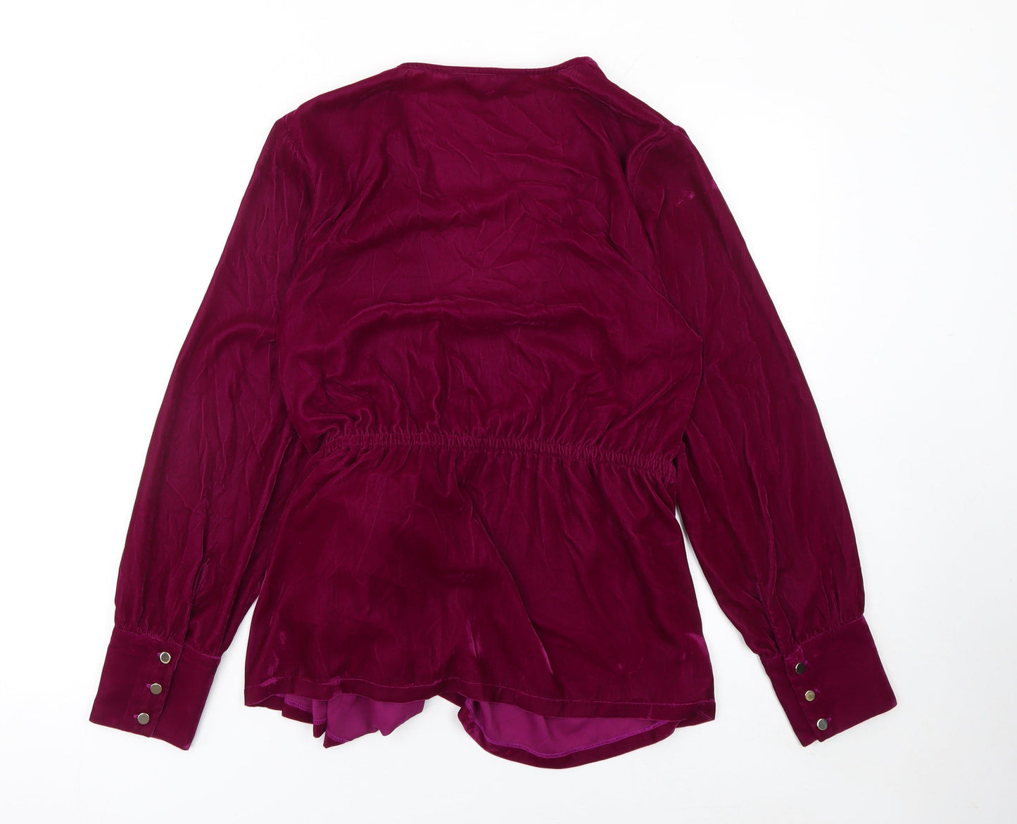 Sosandar Women's Purple Velvet Wrap Blouse Size 14 Long Sleeve