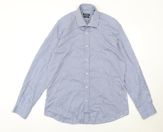 Remus Uomo Men's Blue Striped Tapered Dress Shirt Size 16.5 L