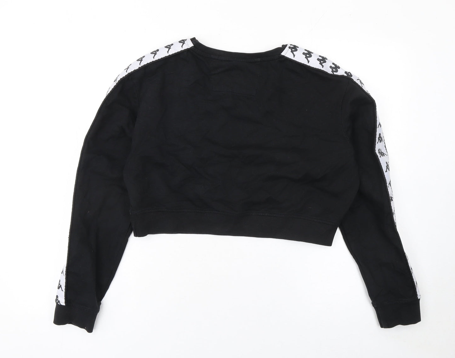Kappa Womens Black Cropped Pullover Sweatshirt Large Logo Tape Sleeve