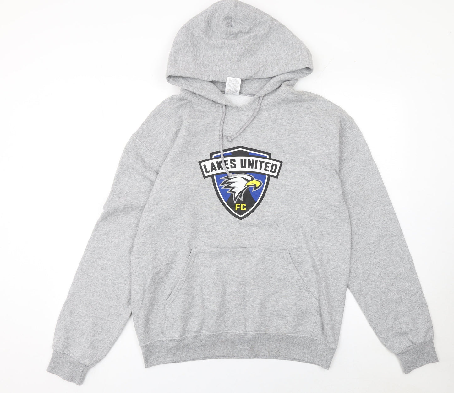 Jerzees Mens Grey Lakes United FC Pullover Hoodie Size M Regular Fit
