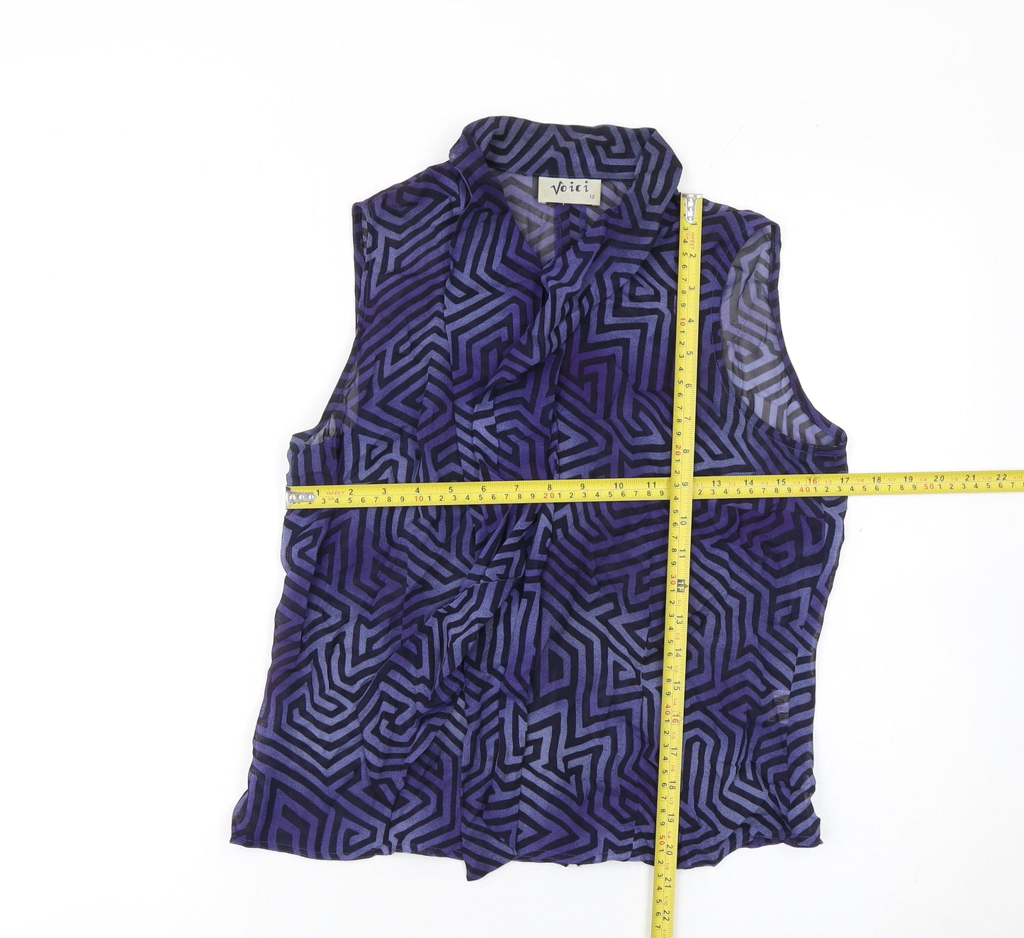 Voici Women's Purple Geometric Sleeveless Collared Blouse Size 12