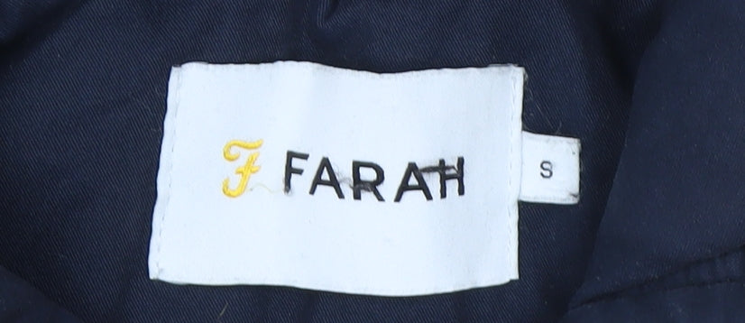 Farah Men's Navy Parka Coat Faux Fur Hood Size S Cotton Shell
