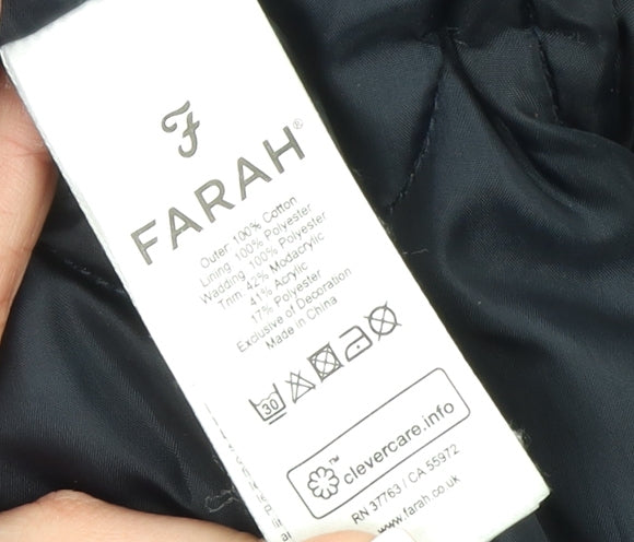 Farah Men's Navy Parka Coat Faux Fur Hood Size S Cotton Shell