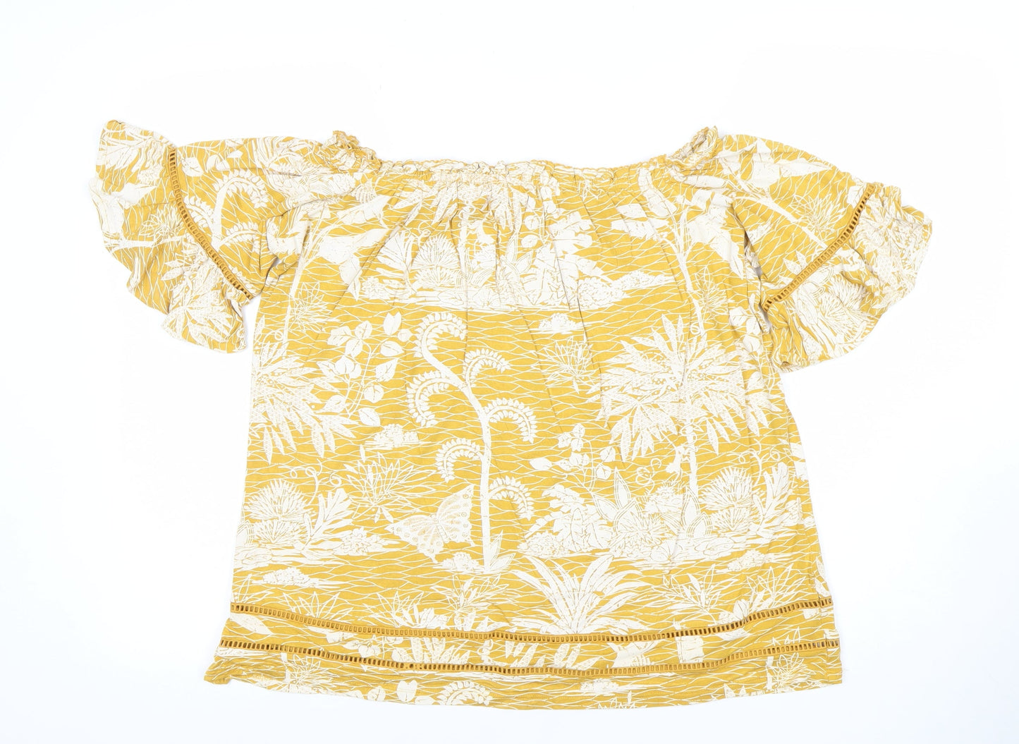 Next Women’s Yellow Floral Off Shoulder Tunic Blouse Size 16