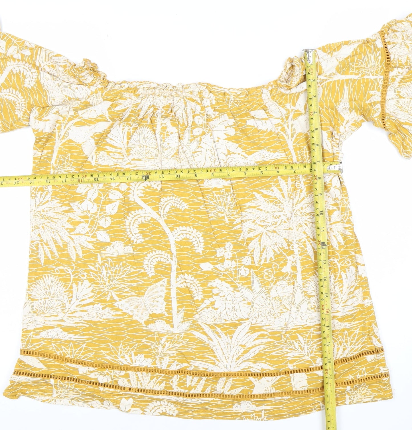 Next Women’s Yellow Floral Off Shoulder Tunic Blouse Size 16