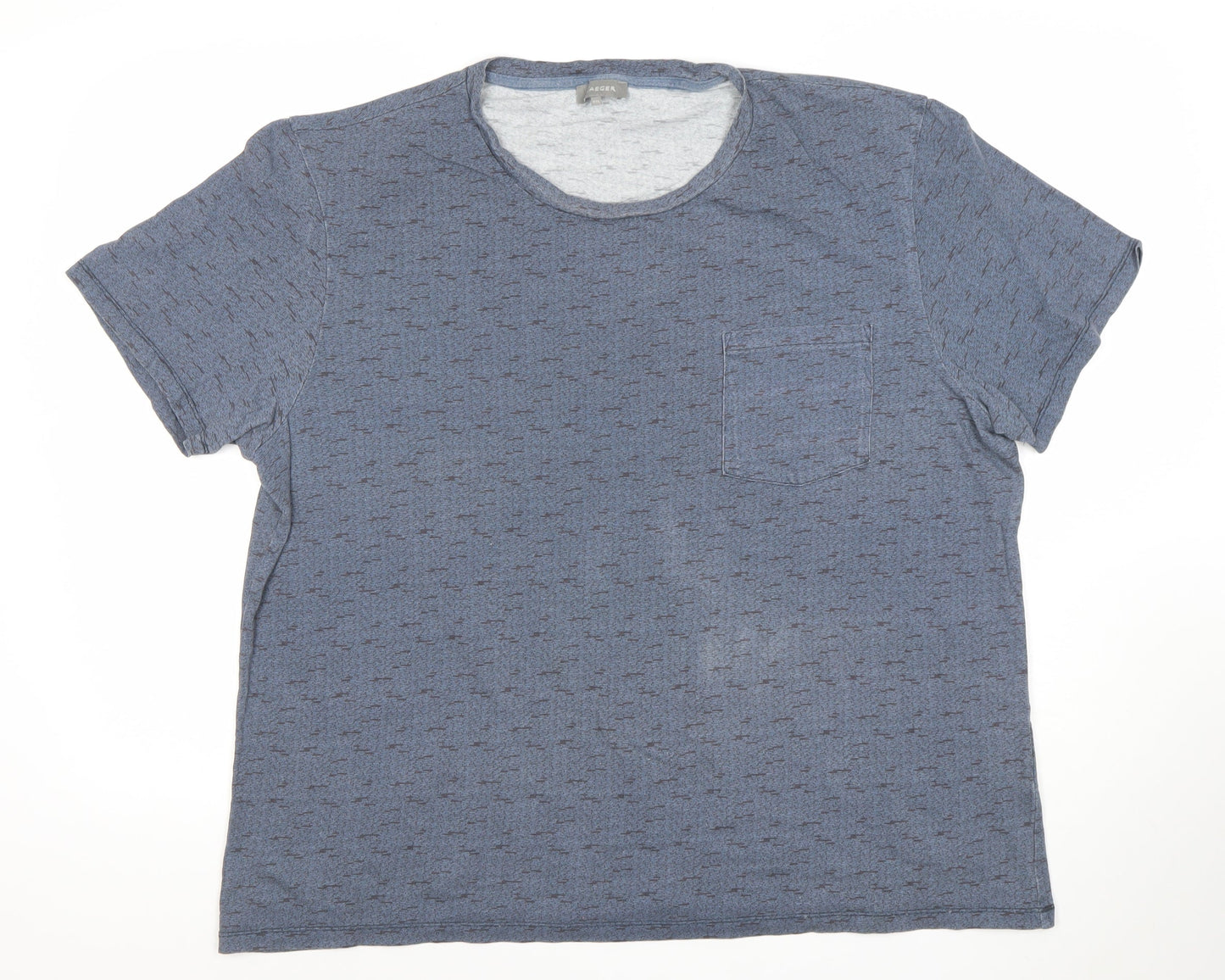 Jaeger Men’s Blue Geometric Cotton Crew Neck Short Sleeve T-Shirt 2XL