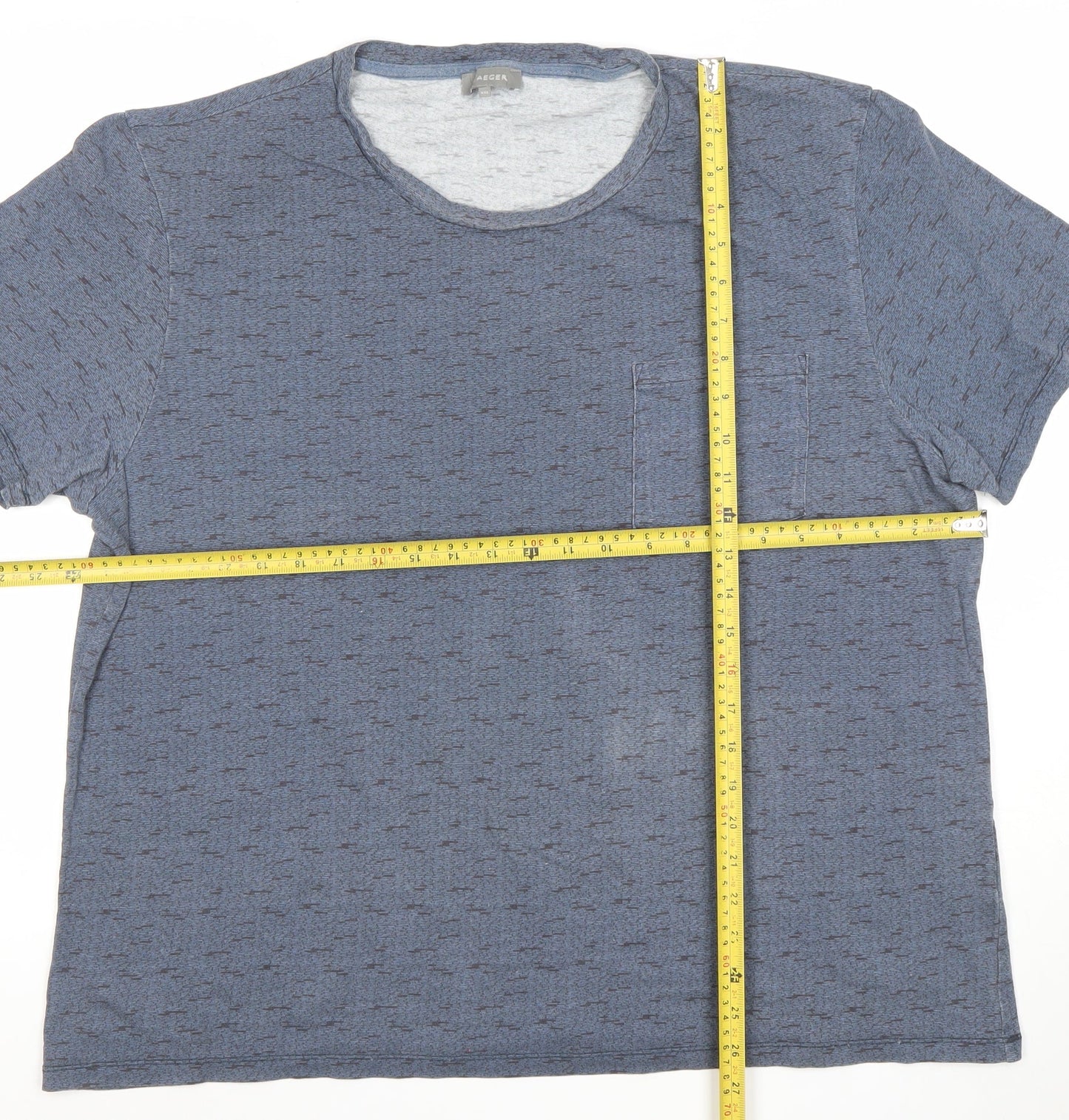 Jaeger Men’s Blue Geometric Cotton Crew Neck Short Sleeve T-Shirt 2XL