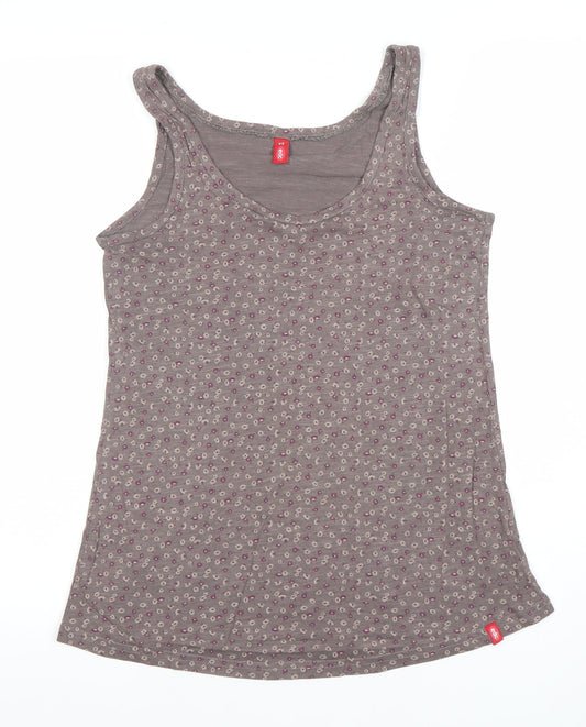 EDC Women's Brown Floral Cotton Jersey Tank Top XS