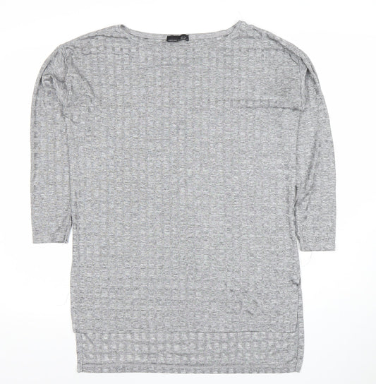 Zara Women Grey Cotton Blend 3/4 Sleeve Basic Jersey T-Shirt Size 10