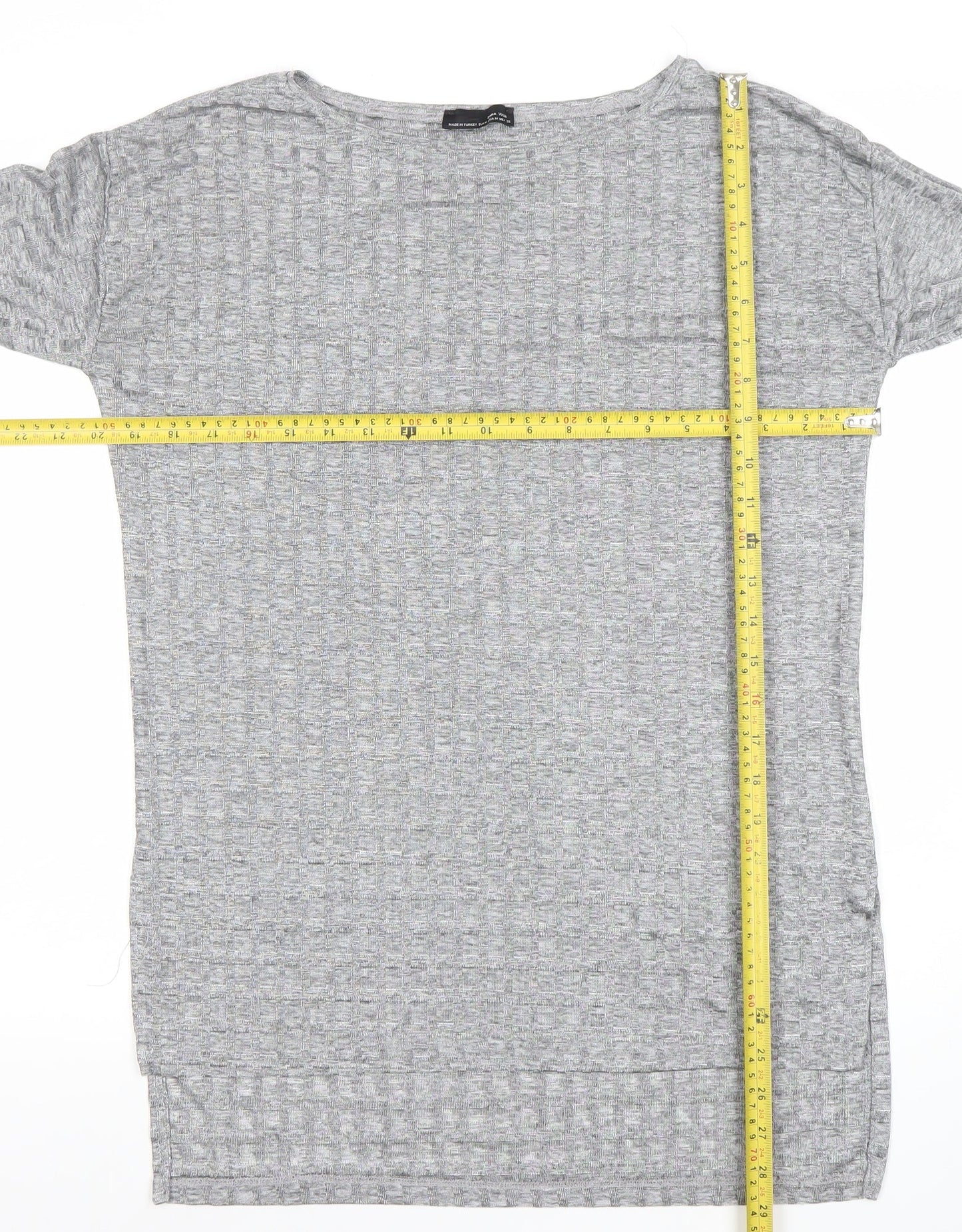 Zara Women Grey Cotton Blend 3/4 Sleeve Basic Jersey T-Shirt Size 10