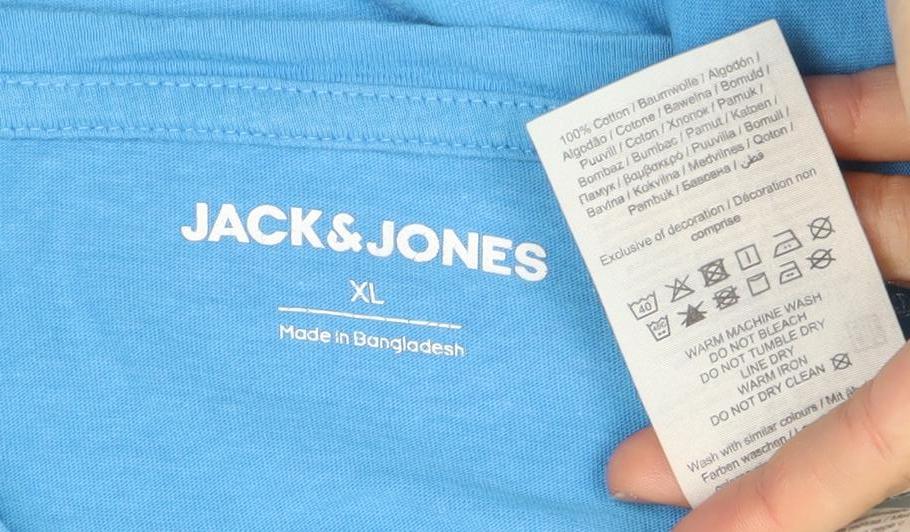 Jack & Jones Men's Blue XL Cotton Graphic Logo T-Shirt