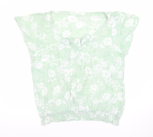 Next Women’s Green Floral Bow Blouse Size 14 Tunic Style