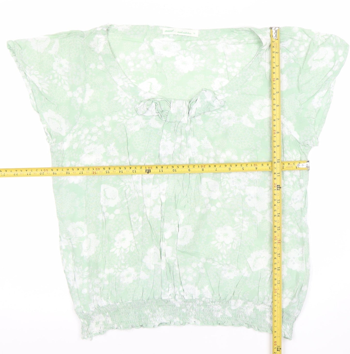 Next Women’s Green Floral Bow Blouse Size 14 Tunic Style