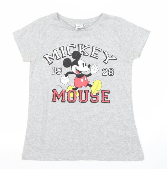Disney Women Grey Mickey Mouse Graphic T-Shirt Size 8