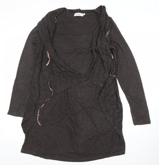 Myrine Essentials Women Brown Knit Wrap Dress M Long Sleeve