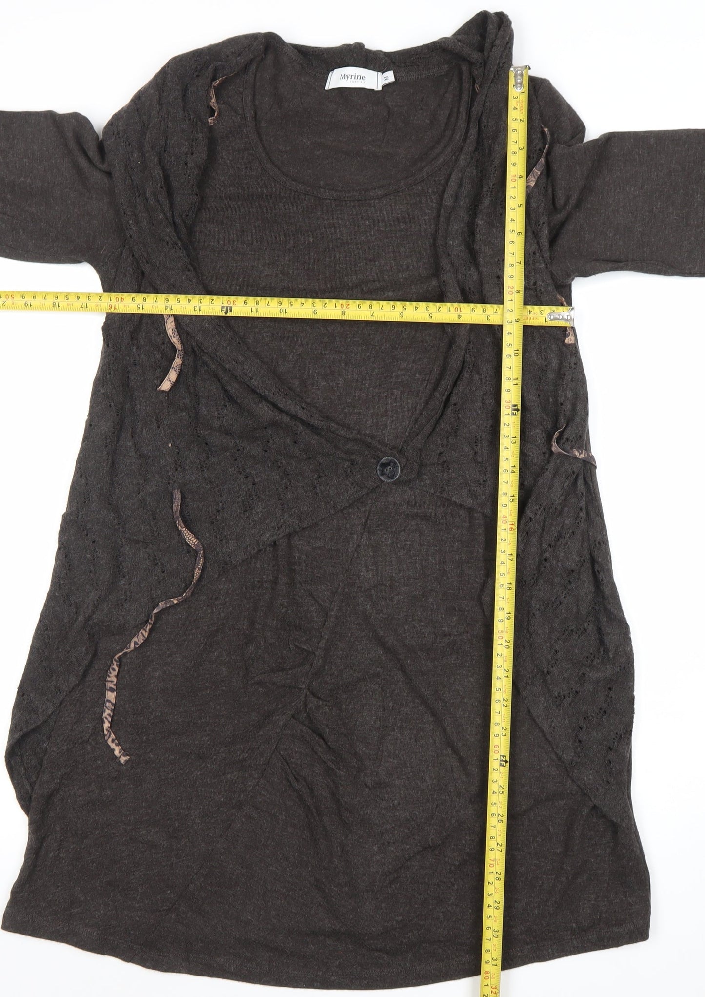 Myrine Essentials Women Brown Knit Wrap Dress M Long Sleeve